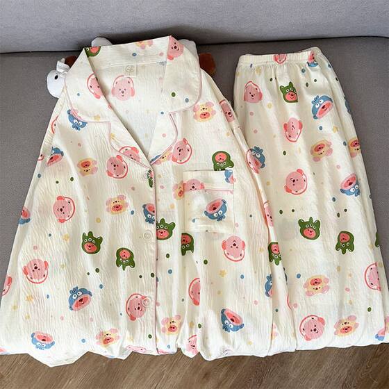 Long sleeve trousers plus size 300kg sweet wind pajamas women's spring and autumn cloud cotton new ladies home clothes