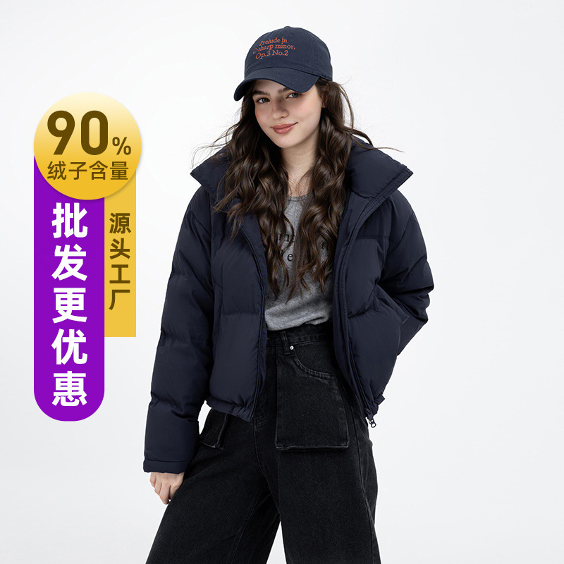 90 Duck down 2025 Winter New Korean Style down Jacket Women's Short Stand Collar Pure Color Casual Versatile Multi-Color Optional