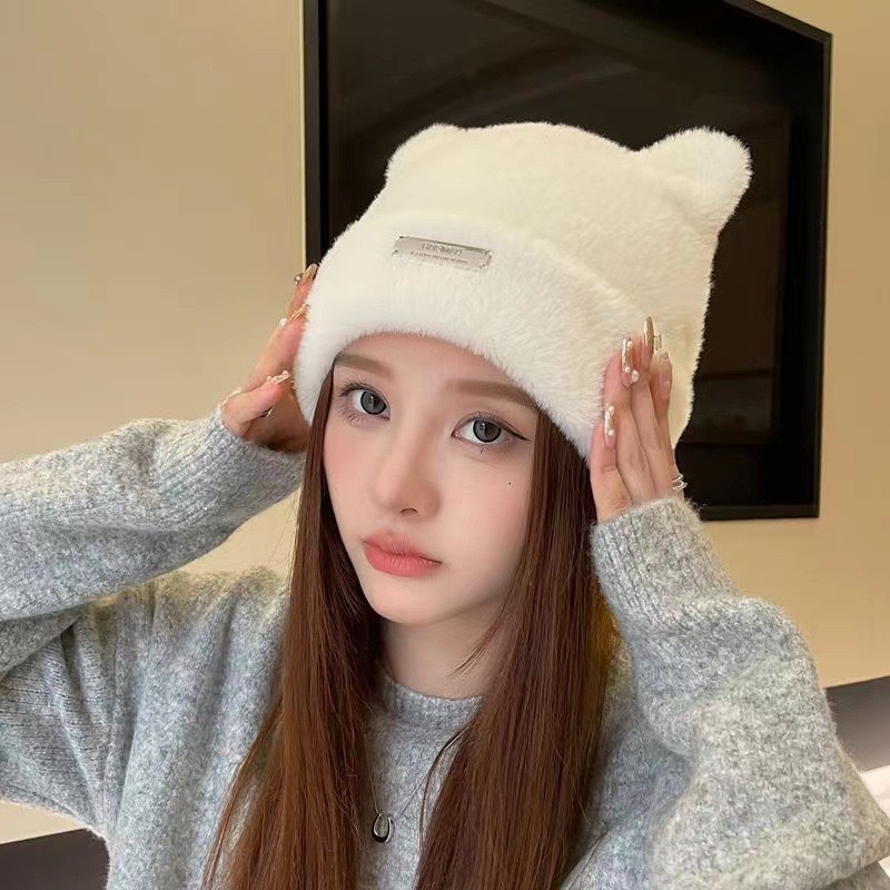 Nuovo cappello lavorato a maglia con orecchie di gatto carine (pane a forma di orecchie di gatto al vapore), protezione per le orecchie calde e fredde, cappello alla moda versatile Baotou_voghion.com
