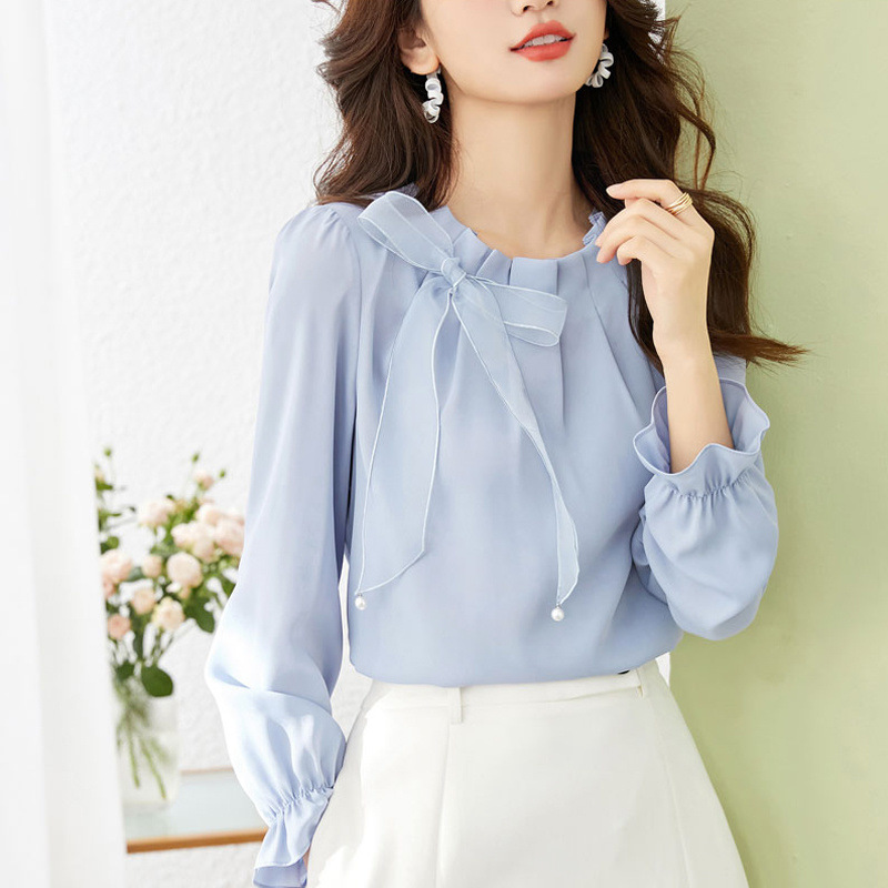 Shiffon spring design shirt with bow