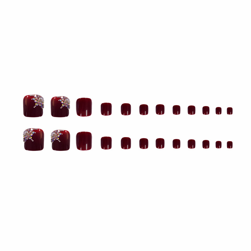 Transfronterizos vinos de diamante rojo para uñas de pie, lujo ligero, nobleza, 24 piezas de parche de uñas de los pies