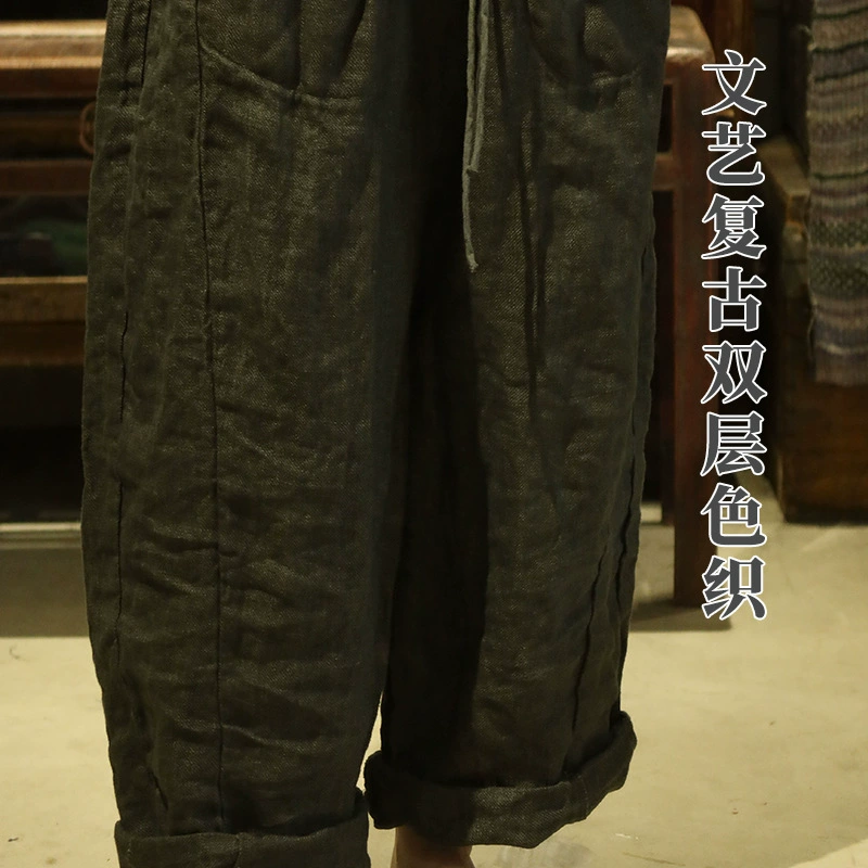24/10 шепот ретро двухслойный трикотажный льняный шнурки повседневные брюки ретро стиль свободной литературы