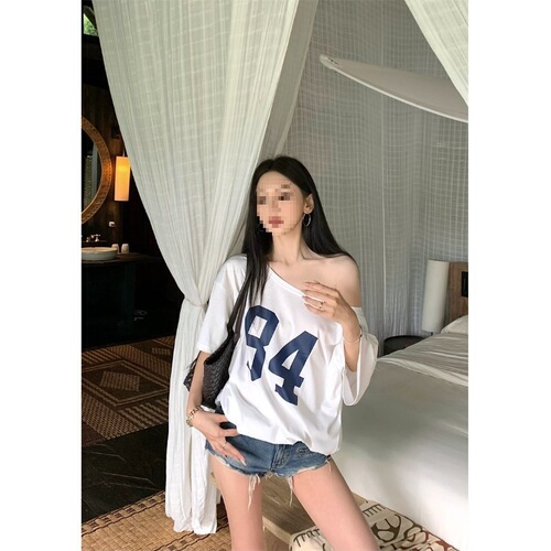 Women's Slanted Shoulder Short Sleeve T-Shirt 2025 Summer New Loose American Chic Hot Girl Chic Half Sleeve Versatile Student Top Fashion