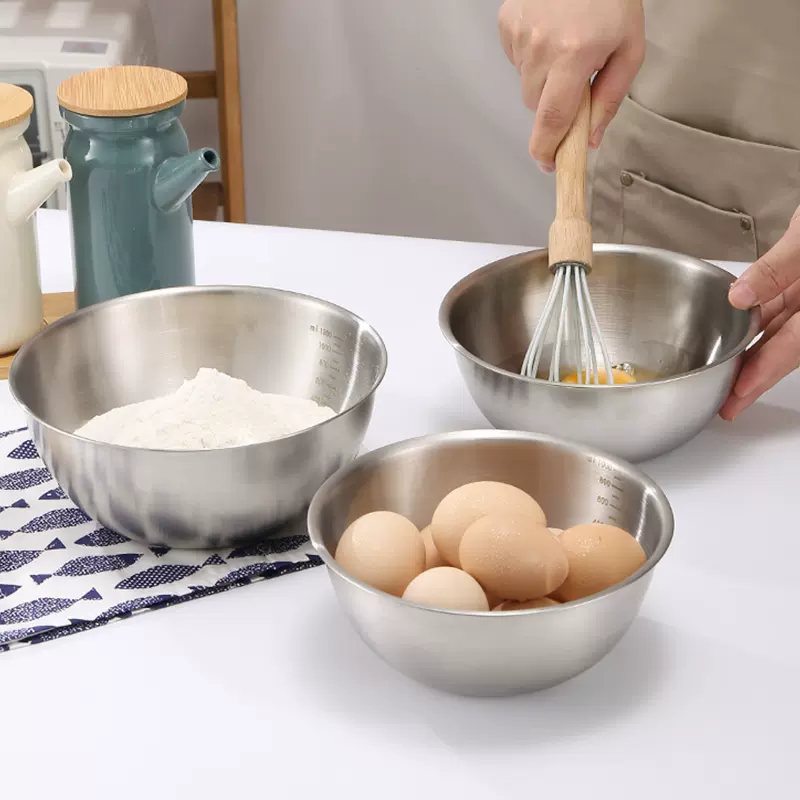 定制 不锈钢料理盆日式家用刻度盆防滑搅拌和面盆打蛋盆沙拉烘焙