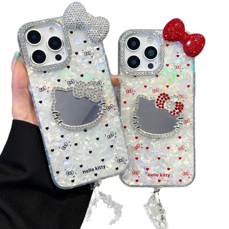ins风立体kt猫咪镜子适用苹果16promax手机壳 iPhone15新款14女|undefined