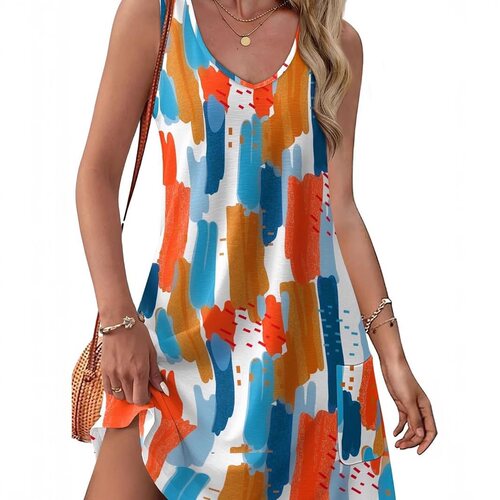 Europe and America Independence Station summer beach loose V-neck sleeveless pocket dress vest dress
