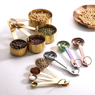 Coffee bean spoon stainless steel measuring spoon measuring cup 4 piece set with scale spoon seasoning spoon gold 8 piece set baking tools