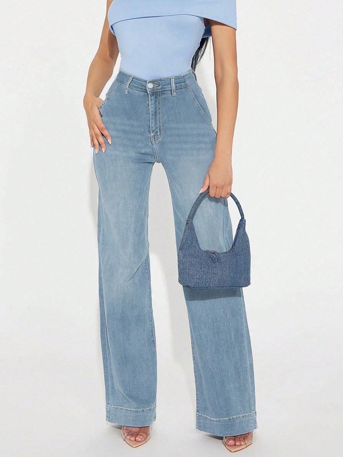 Denim Cotton Fabric Type High Waist Waist Line Women's Holiday Banquet Selfie Casual Simple Style Solid Color Full Length Jeans