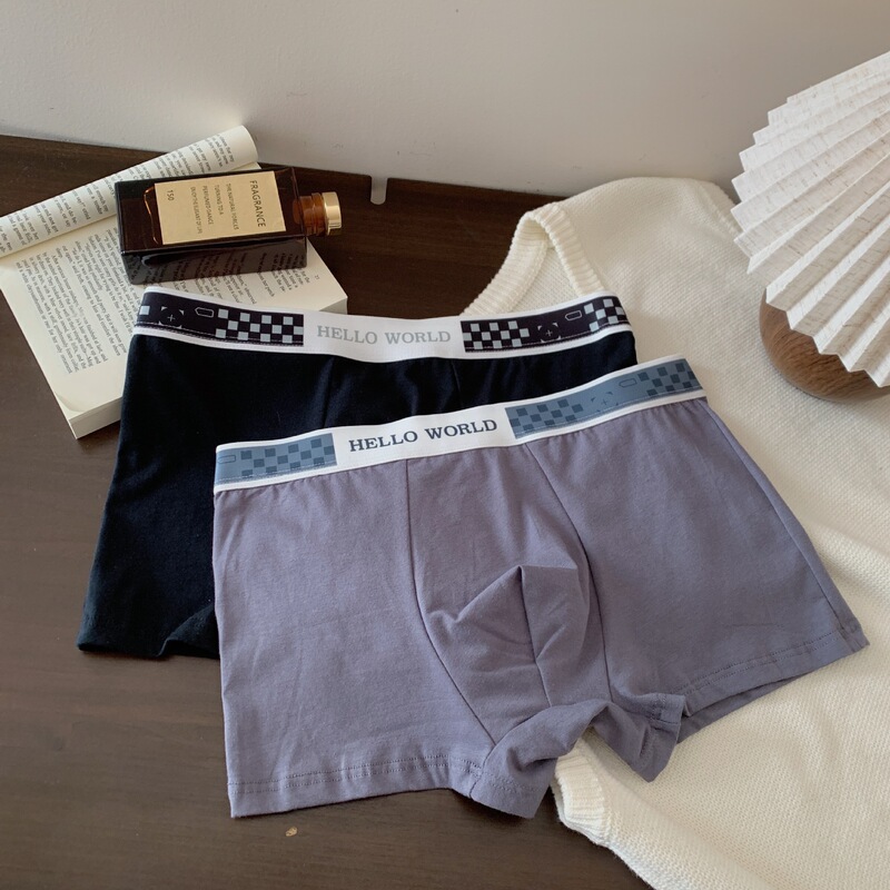 Men's Underwear Cotton Bacteriostatic Four-Corner Shorts Solid Color Simple Mid-Waist Breathable Boxers 2024 New Style