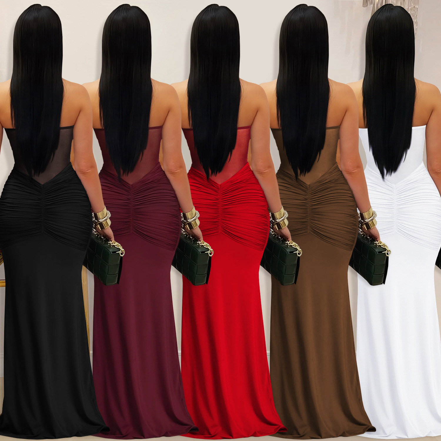 C7608 cross-border AliExpress Amazon Europa y América moda de mujer perspectiva sexy malla colgante correa de cuello vestido image 3