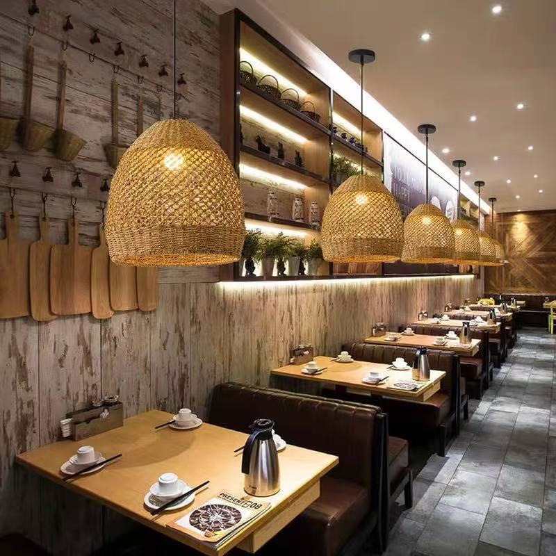 跨境日式侘寂风草藤吊灯复古酒店餐饮客厅卧室灯编织禅意茶室吊灯|undefined
