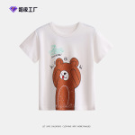 跨境童装男童可爱小熊短袖t恤25年夏季儿童纯棉白色上衣一件代发