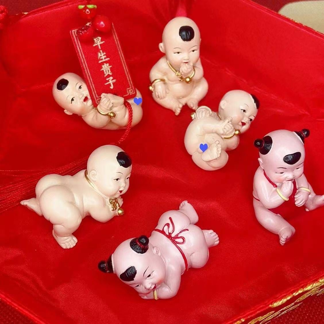 压床结婚安床求子娃娃男家四喜多福婚房公仔一对早生贵子摆件娃娃