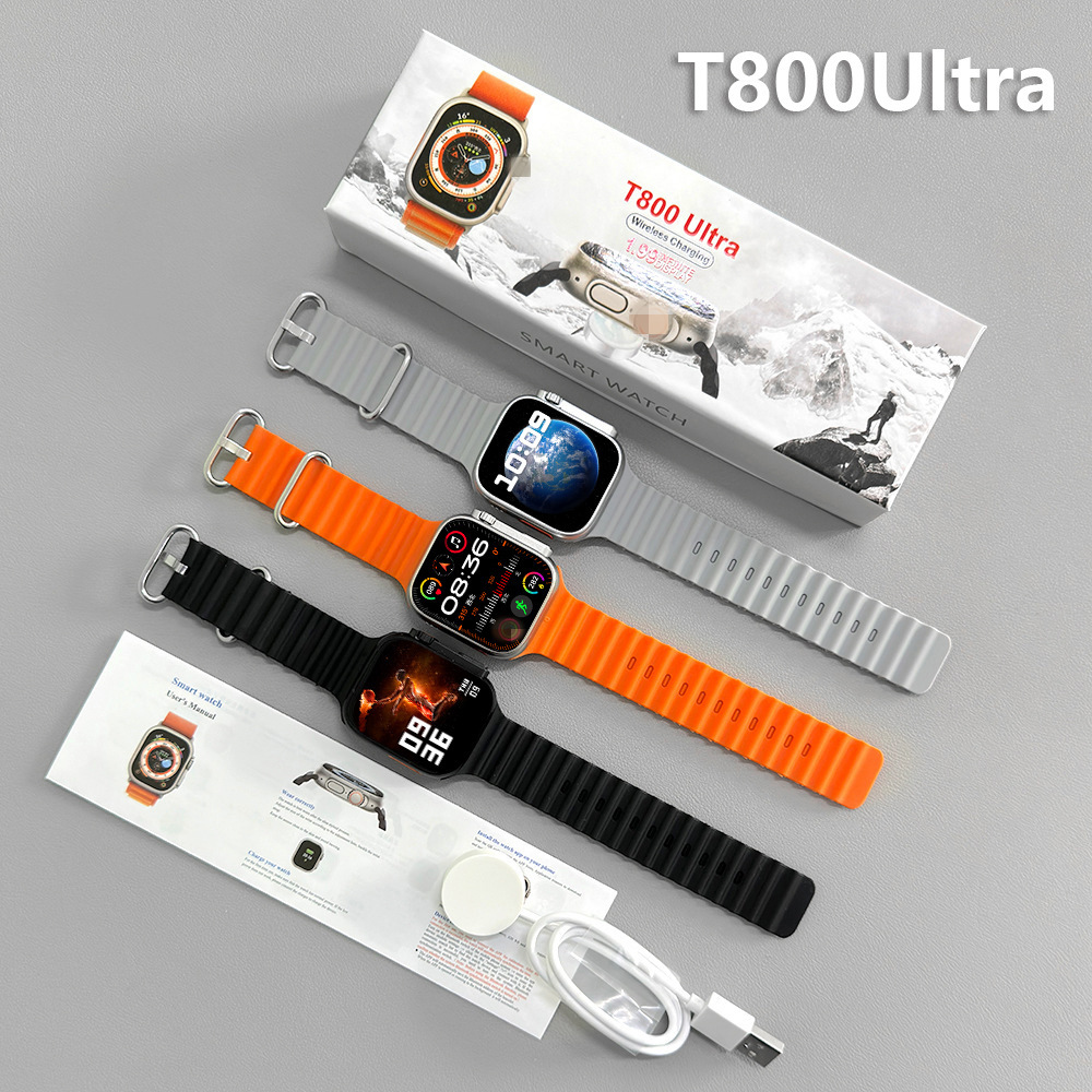 Умные часы T800 Ultra с Bluetooth, беспроводной зарядкой, мониторингом сердечного ритма, спортивные, фабричные