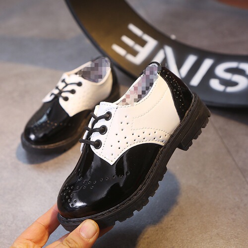 Boys' Single Shoes Children Black and White Leather Shoes Student British Style Casual Shoes Flower Children Suit Formal Dress Performance Shoes