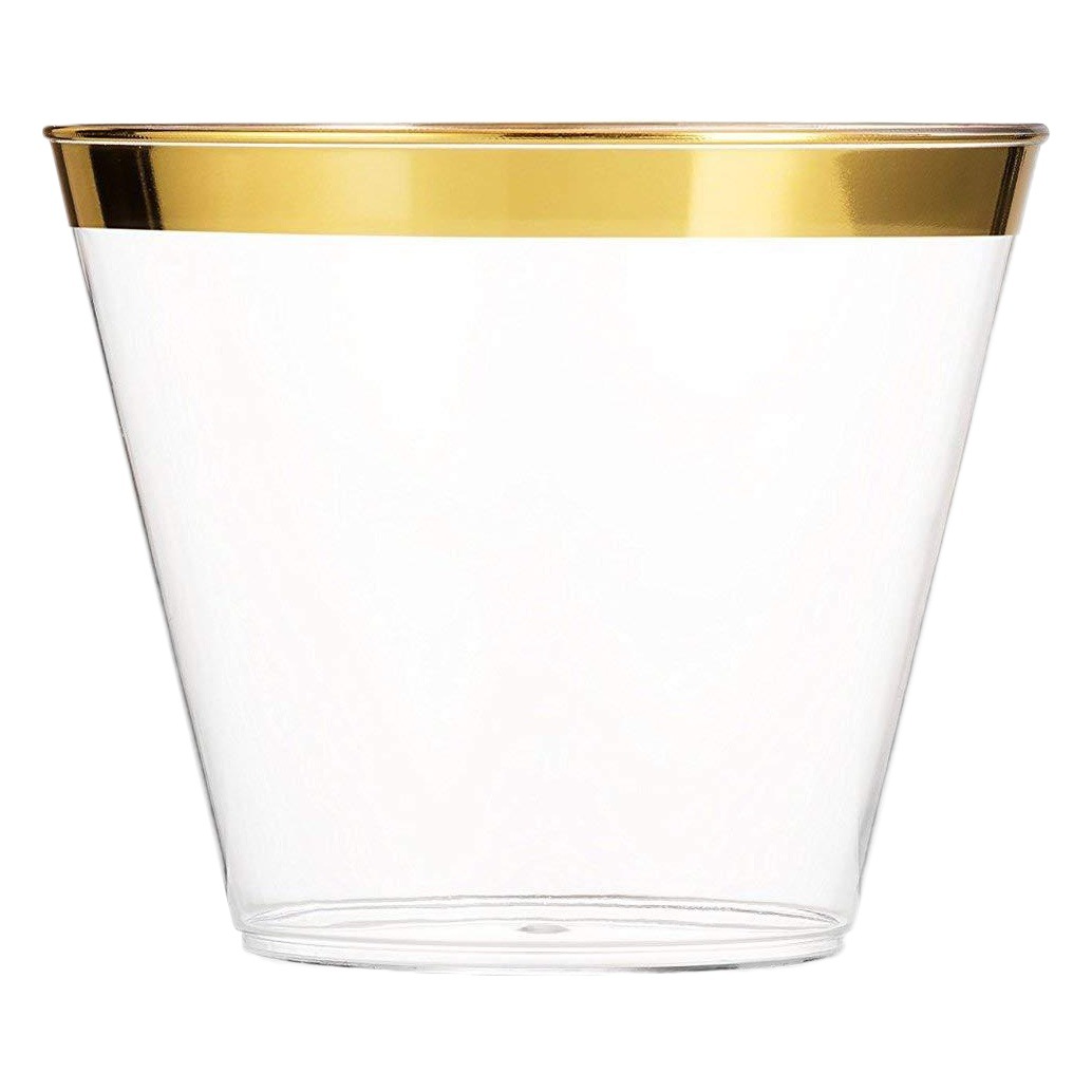 9oz borde de oro de plástico desechable copa de vino occidental taza de comida de aire potable PS Copa image 1