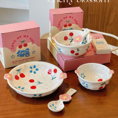桜の花のかわいい皿家庭用料理皿朝食皿陶磁器ご飯ボウル果物ヨーグルトボウル釉薬下彩食器