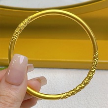 金包银卷草纹手镯紫荆花素圈女古法传承手环结婚礼物黄金首饰手环