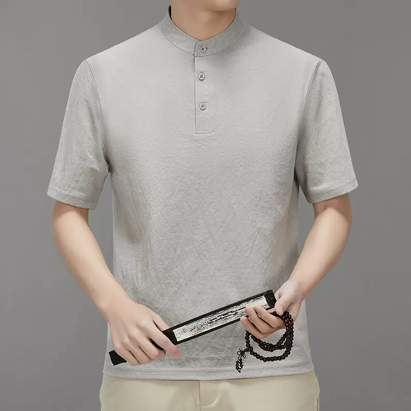 polo衫短袖男25年新中式国风Polo衫仿亚麻工艺吸湿排汗透polo衫男