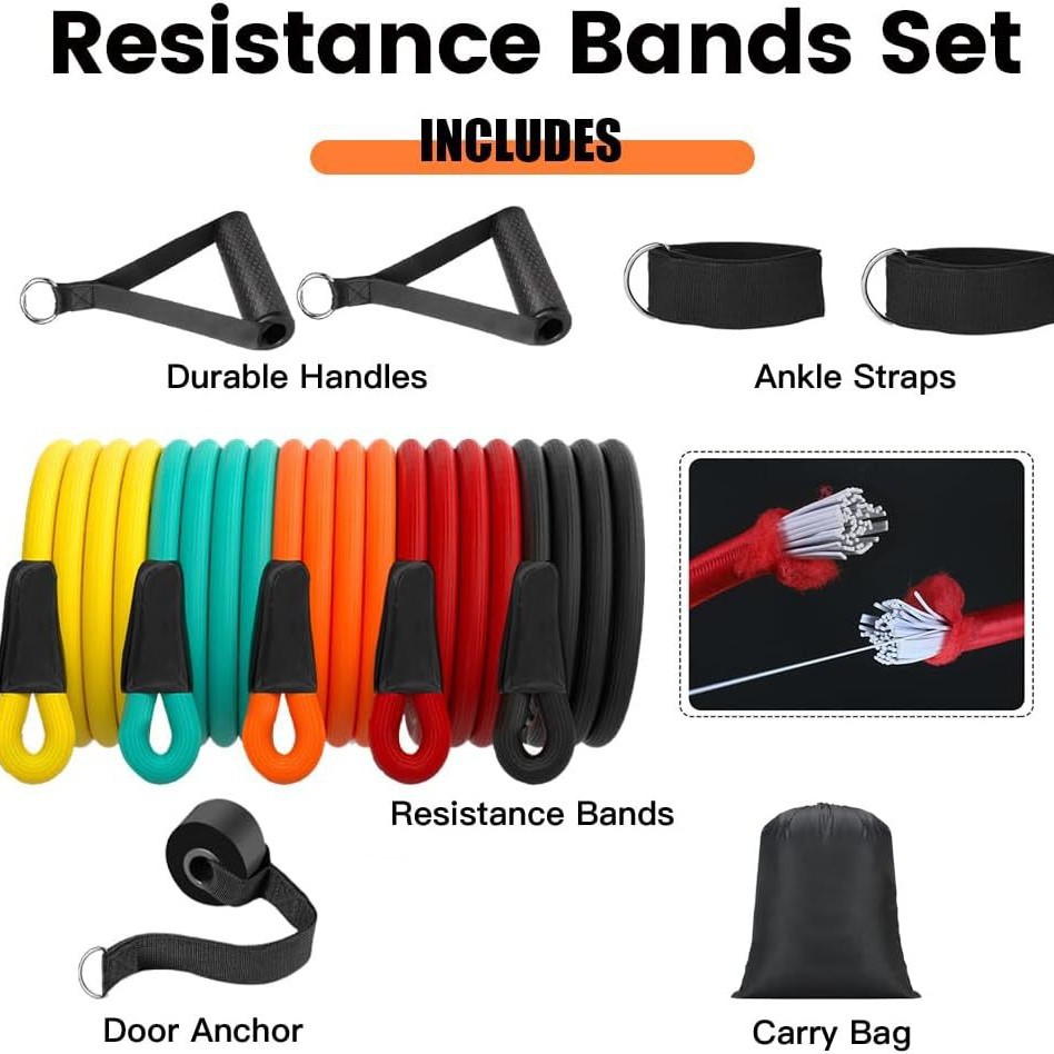 150-pound latex tension rope break-proof suit latex fitness elastic rope 11-piece multifunctional sports tension rope