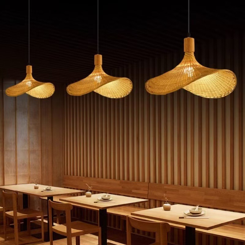 Lámpara de Bambú, Arte en Bambú, Salón de Té Zen, Restaurante Chino, B&B, Farol de Ratán Estilo Japonés, Pantalla de Lámpara de Arte Creativo Retro