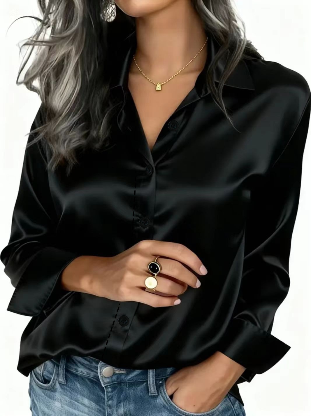 Women's Clothing Satin Shirt Long Sleeved Solid Color Versatile Professional Style American New_ecoleips.com