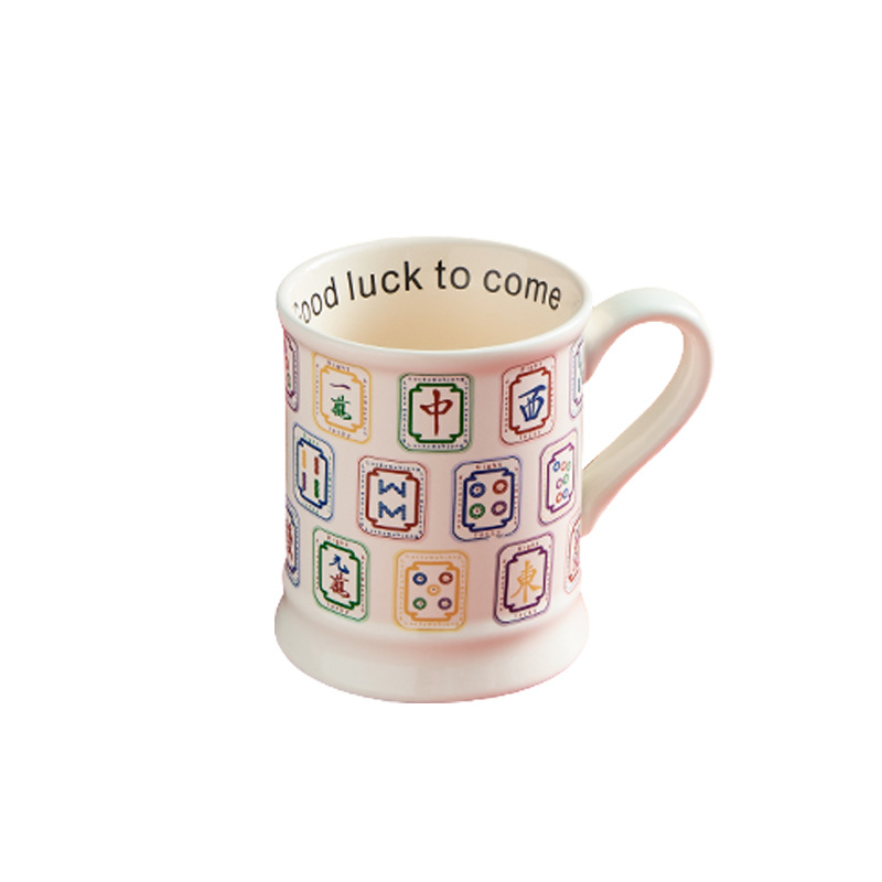 Taza de mahjong creativa de la marea nacional Taza de agua rica Taza de marca casera Taza de cerámica extraña Taza de cerámica regalo de cumpleaños pareja