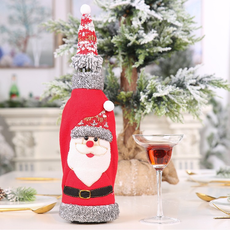 Bolsa de vino rojo de Navidad con gorra de tela de terciero decoración de restaurante cubierta de botella de vino