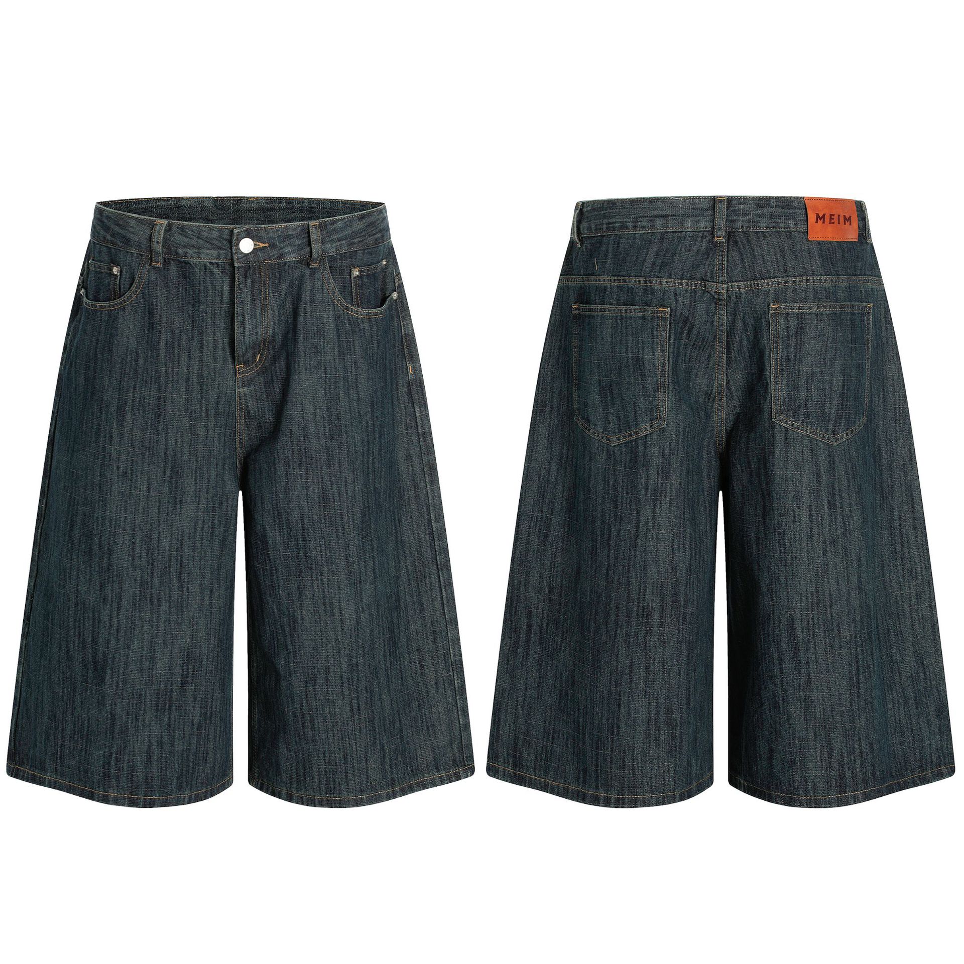 L799 American Retro Neutral Lavado Azul Premium Nostálgico Diseño jacquard Pantalones cortos de mezclilla de siete puntos sueltos para hombre