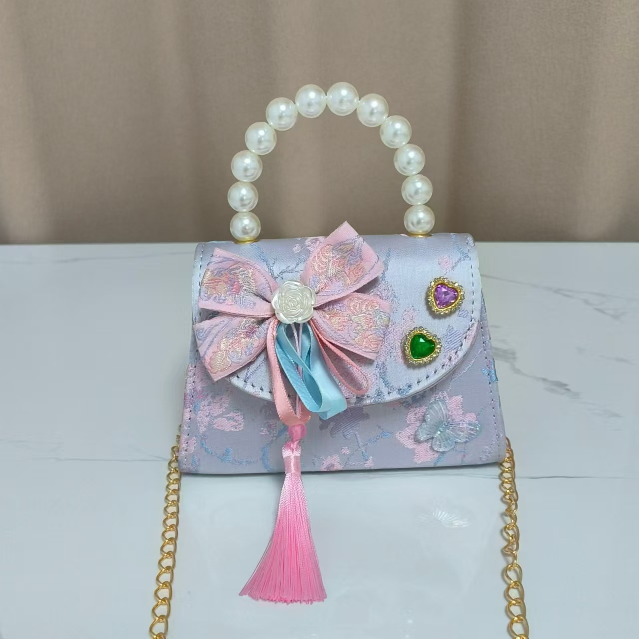 Bolsos infantiles de alto nivel, exquisitos antiguos, bolsos de cambio de niña, bolsos de mano de perlas de princesa, bolsos de almacenamiento