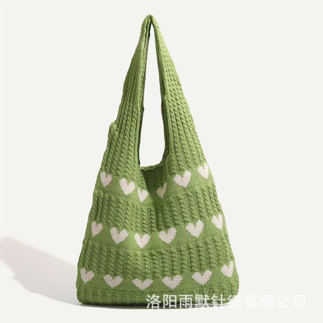 Bolso Tote de amor de punto Mori transfronterizo de alta calidad, lana exquisita, bolso de compras femenino de un solo hombro fresco y simple de moda image 8