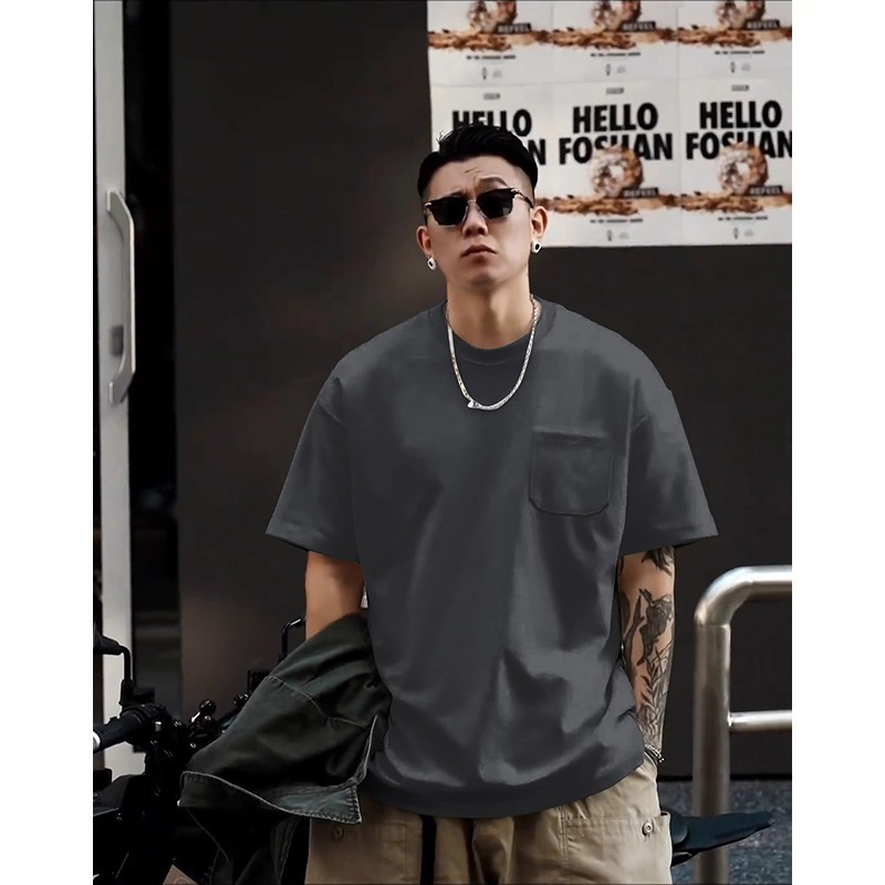 220 グラムヘビーウェイトポケット半袖 T シャツ男性と女性のための夏の新しいレトロシンプルな TC コットンホワイト T ボトムシャツトップ|undefined
