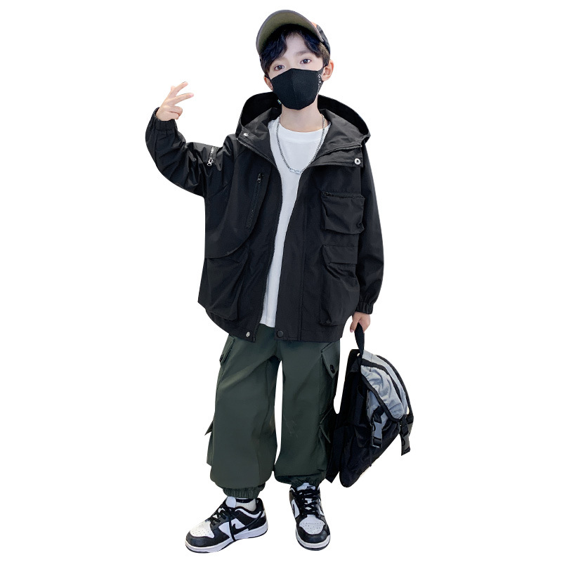 소년 가을 코트 2024 새로운 봄과 가을 소년 중대형 어린이 가을 드레스 어린이 패션을위한 멋진 자켓