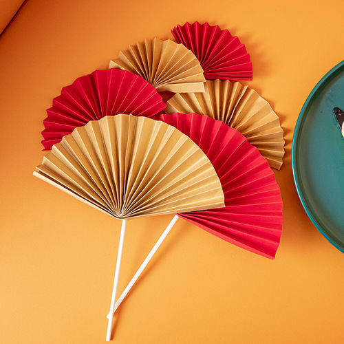 Manufacturer wholesale cake decoration ornaments folding fan leaf cake insert red festive fan cake insert