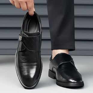 【Cross-Border】New Men's Business Formal Casual Leather Shoes, Low-Top Slip-On Shoes, Dad Shoes for Work, Weddings, and Dates
