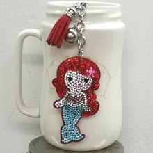 跨境热卖流苏镶钻女士美人鱼包包挂件时尚韩国绒烫钻双色钻钥匙扣