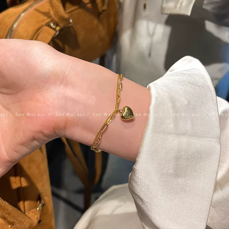 欧美风双层叠戴爱心手链女轻奢小众设计高级感手串精致时尚配饰品