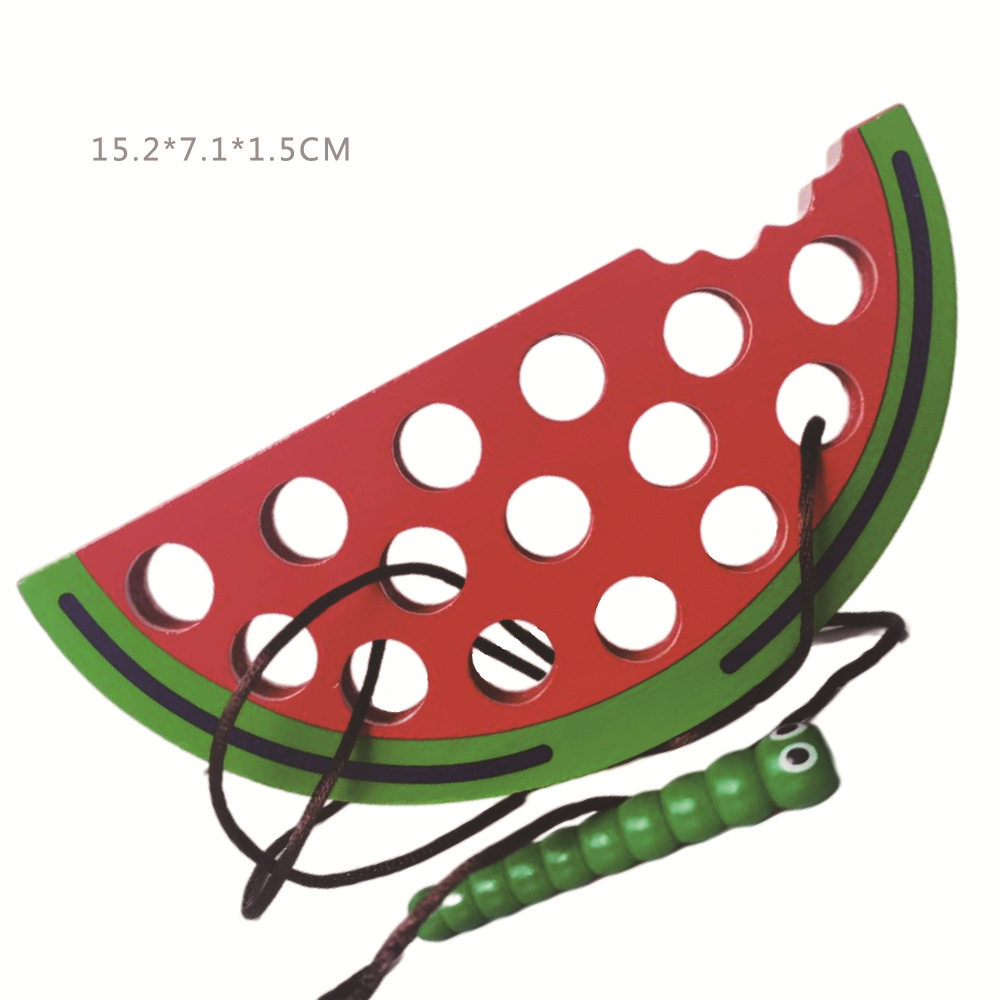 Juguetes educativos de madera Montessori para niños, juguetes educativos para enhebrar manzanas con insectos, juguetes de cuerda personalizados para enhebrar para edades de 4 a 6 años
