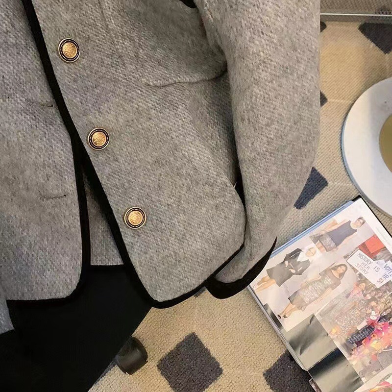 小香风短款炸街杏色外套女秋冬季复古高级设计感小众气质长袖上衣|undefined