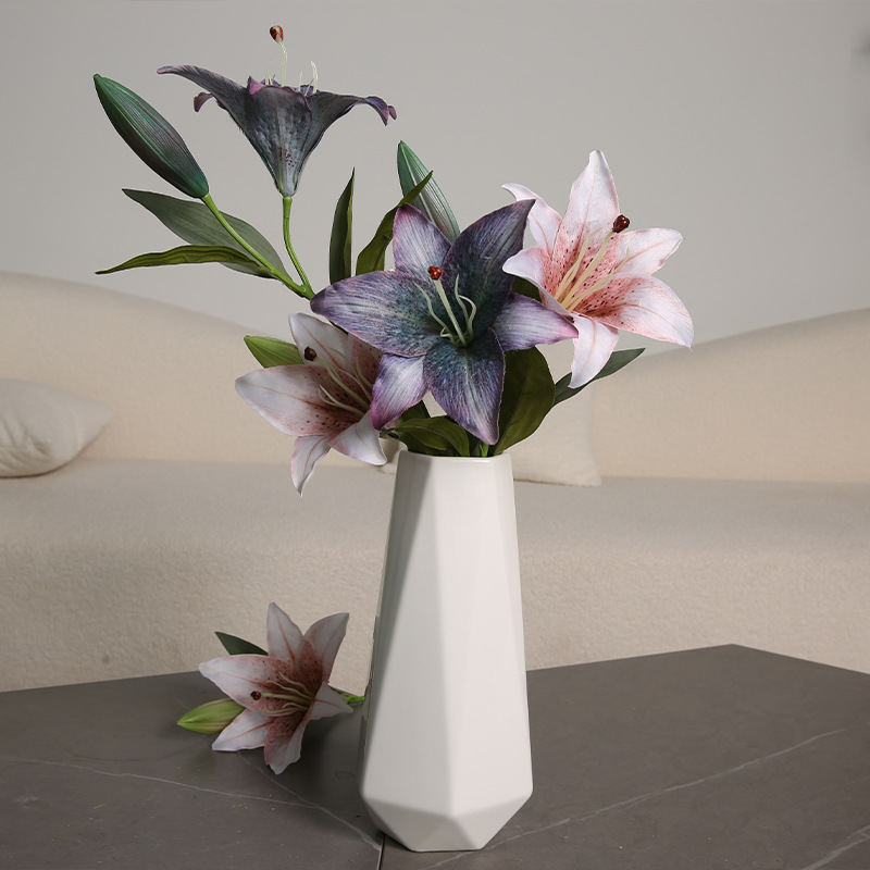 Simulation printing Lily European-style retro wedding home photography floral display window display simulation Lily fake flower