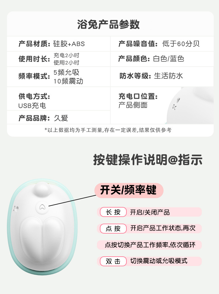 Jiuai Rabbit Mini Vibrator, Quiet 25 dB ABS Adult Massager, Pink — detail image 40