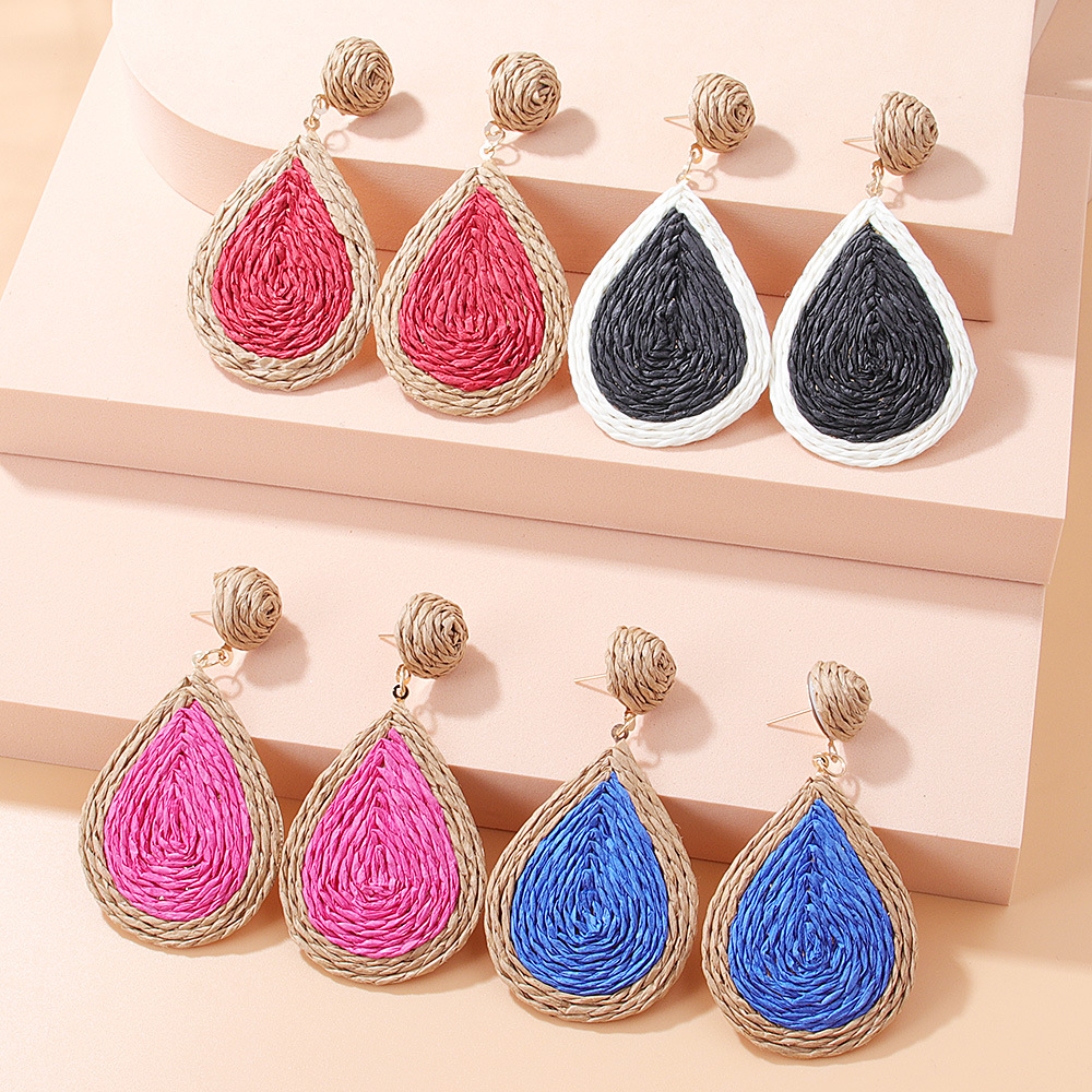 1 Pair Basic Retro Water Droplets Raffia Drop Earrings display picture 3