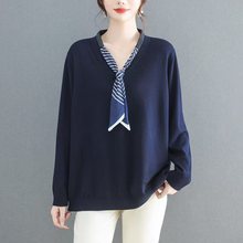 秋冬新款女士天丝绒打底衫 飘带设计感套头v领百搭保暖女士毛衣