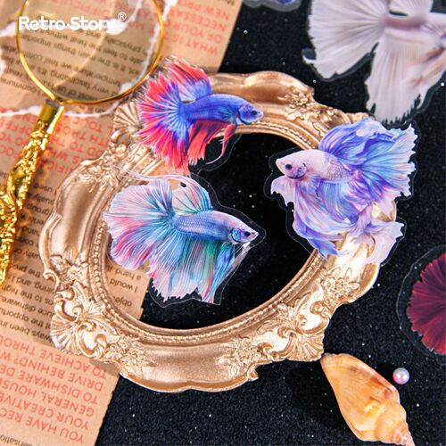 Retro Story sticker bag, betta series, undersea theme, hand-held material, decorative stickers, 24 sheets, 4 styles