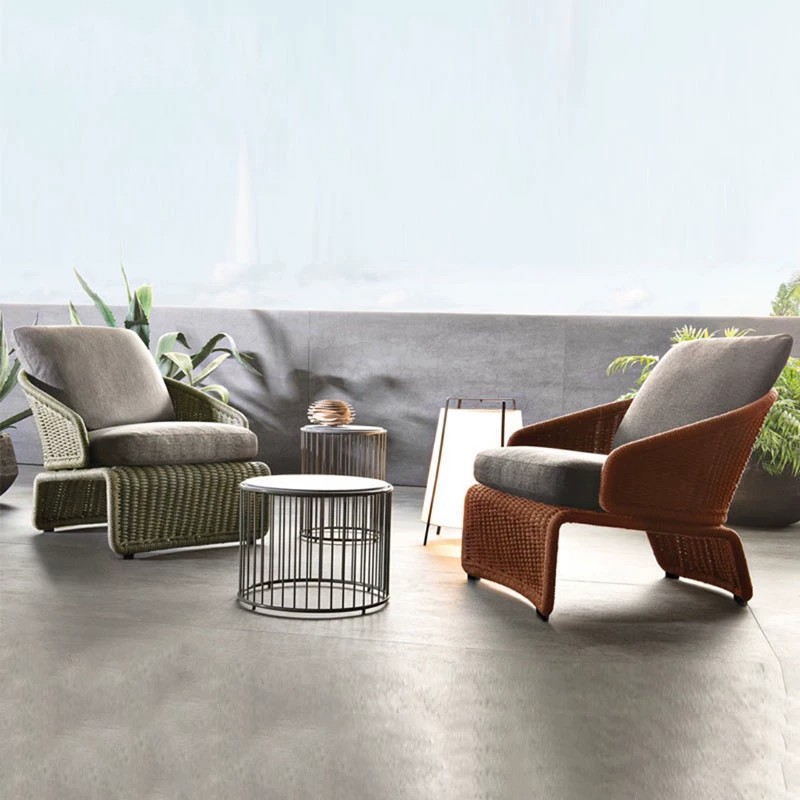 Outdoor sofa set for outdoor courtyards, gardens, hotels, and guesthouses, designer leisure outdoor furniture made of woven rope and rattan