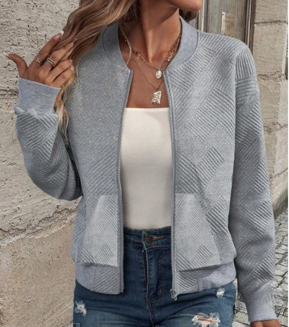 Spring knitted cardigan with zipper, long-sleeve, jacket, western style, high collar