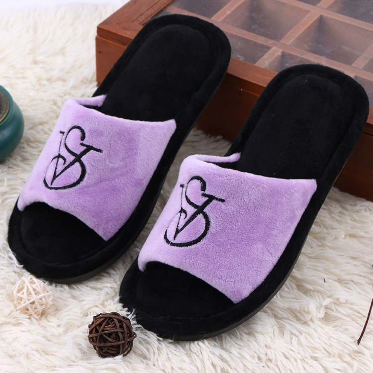 Трансграничные домашние хлопковые тапочки с вышивкой, домашние теплые плюшевые тапочки с толстой подошвой и строчкой контрастного цвета