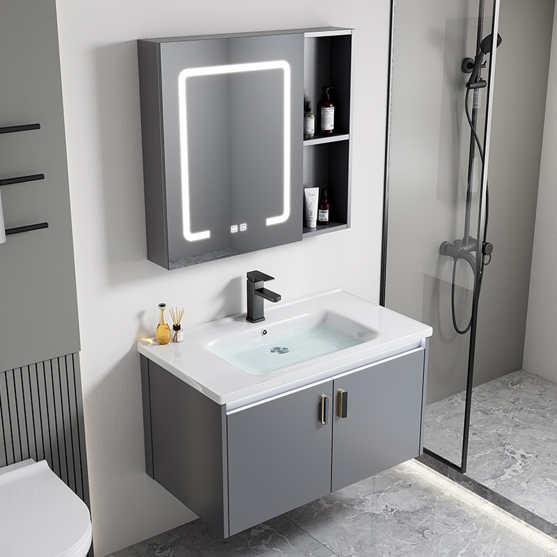 Gabinete de baño de aleación de aluminio espacial hotel lavabo cerámica integral lavabo