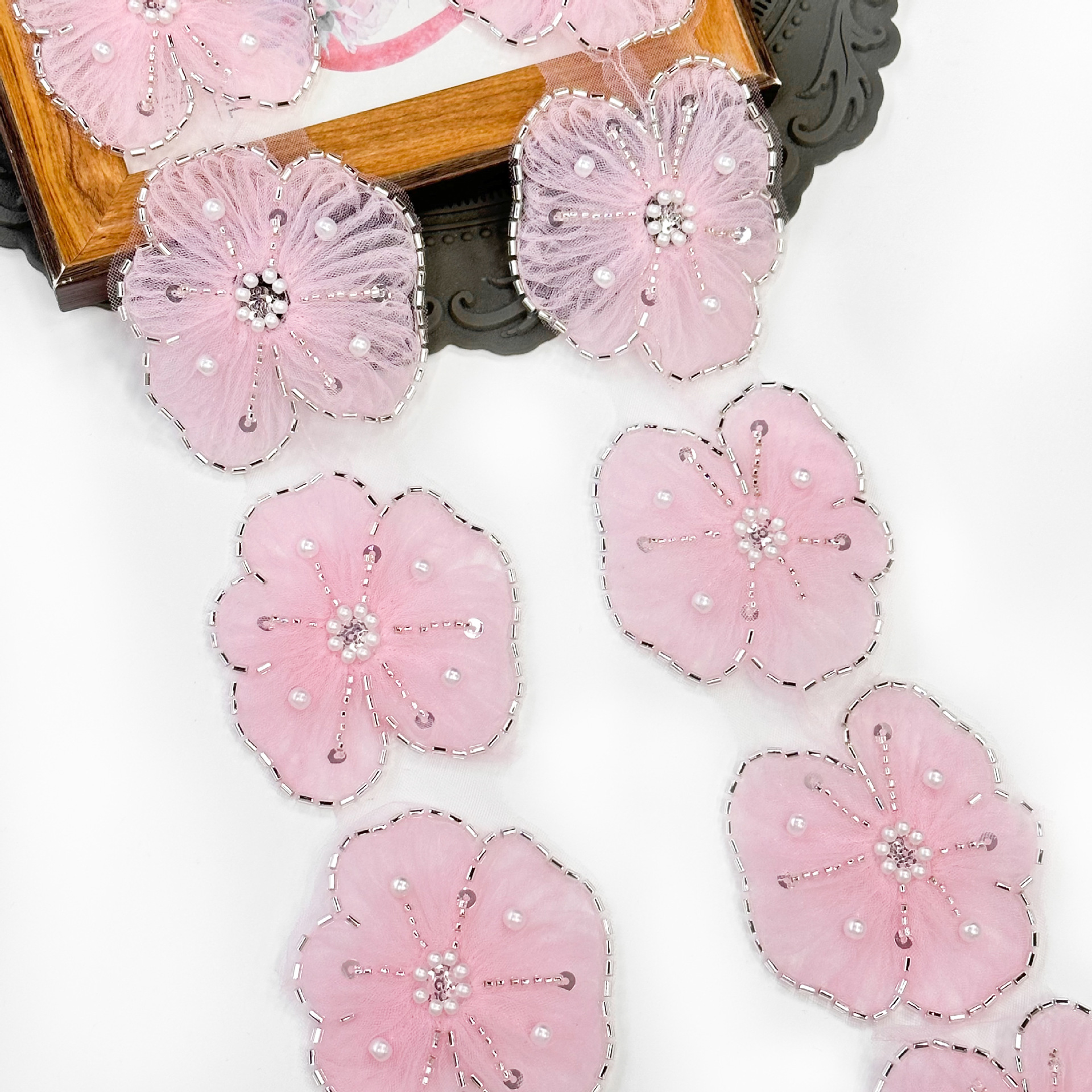 Bordado de computadora flores de encaje colorido código de barras suéter vestido de princesa decoración accesorios de flores