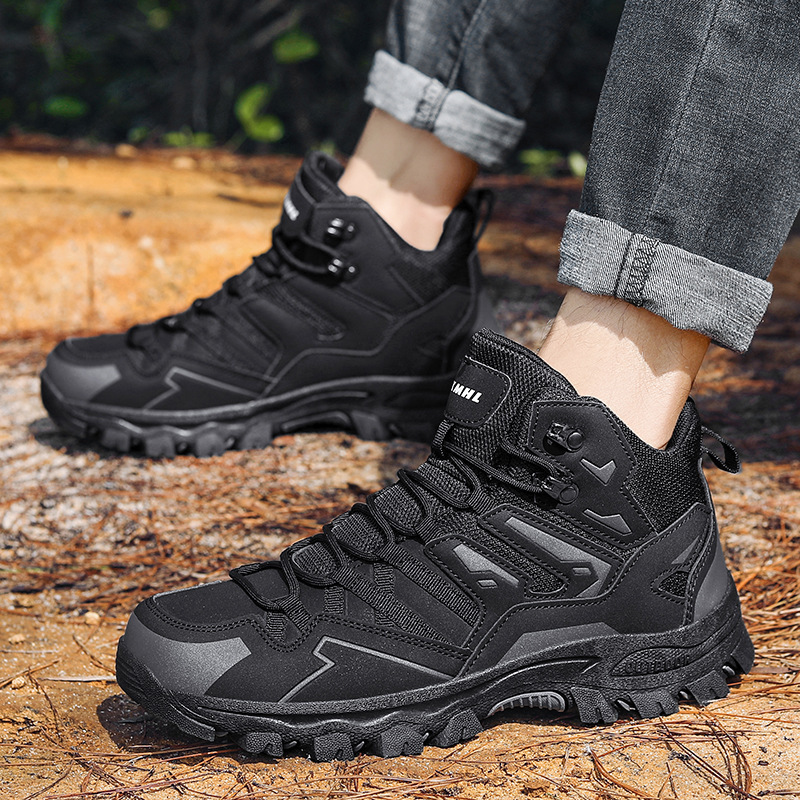 Autumn and Winter Large Size New Foreign Trade Men's Shoes Hiking Shoes Couples High-Top Leather Cross-Border Outdoor Hiking Cross-Country Shoes Wholesale